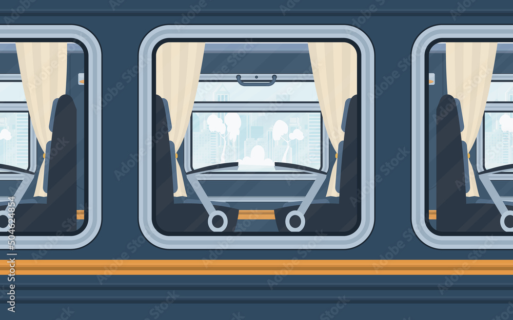 Windows Train. Rail transport outside. Cartoon style. Flat style.