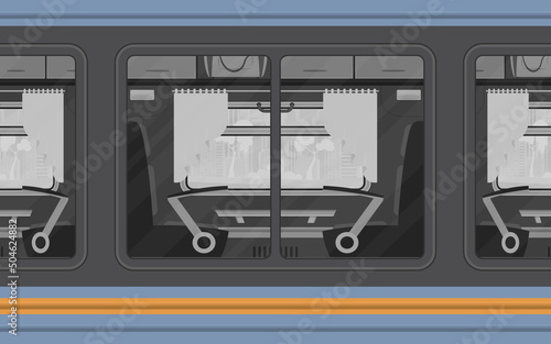 Train compartment windows. Electricity outside. Cartoon style. Flat style.