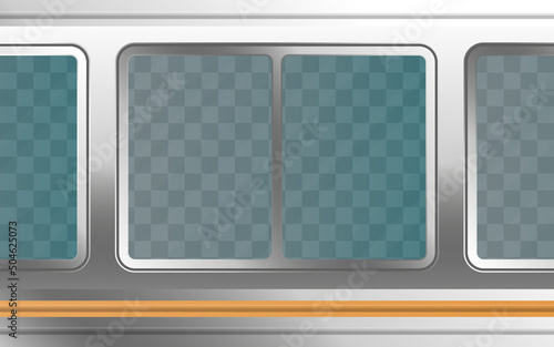 Realistic transparent metal train window. Railway transport.