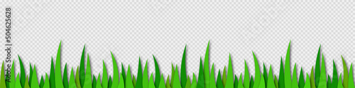 Grass paper cut. 3D grass on a transparent background. Spring or summer green pattern. Vector illustration