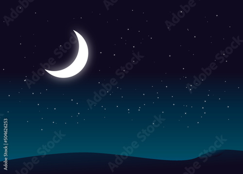 crescent moon and stars in the night