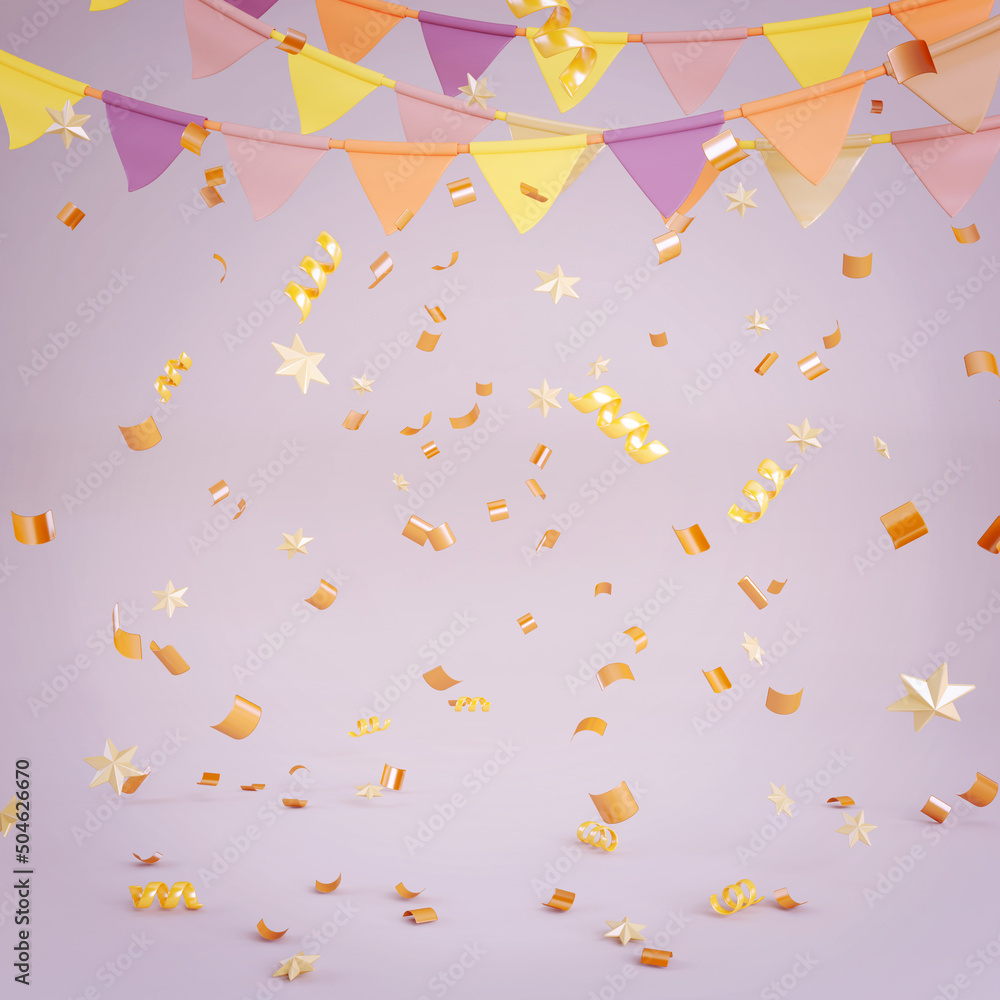 Party celebration with confetti.3d rendering Party celebration with confetti.3d rendering