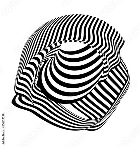 Waving flag as a brush stroke with zebra texture. Vest striped with fabric Black and white stripes curved in a bizarre way with waves curving along the trajectory