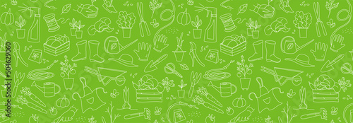 Gardening, preparing spring season, seedlings, growing farm vegetables, garden tools