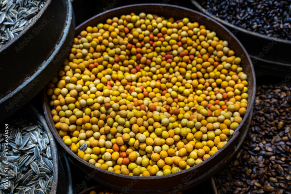 coated peanuts, pile of nuts on market coated peanuts, pile of nuts on market