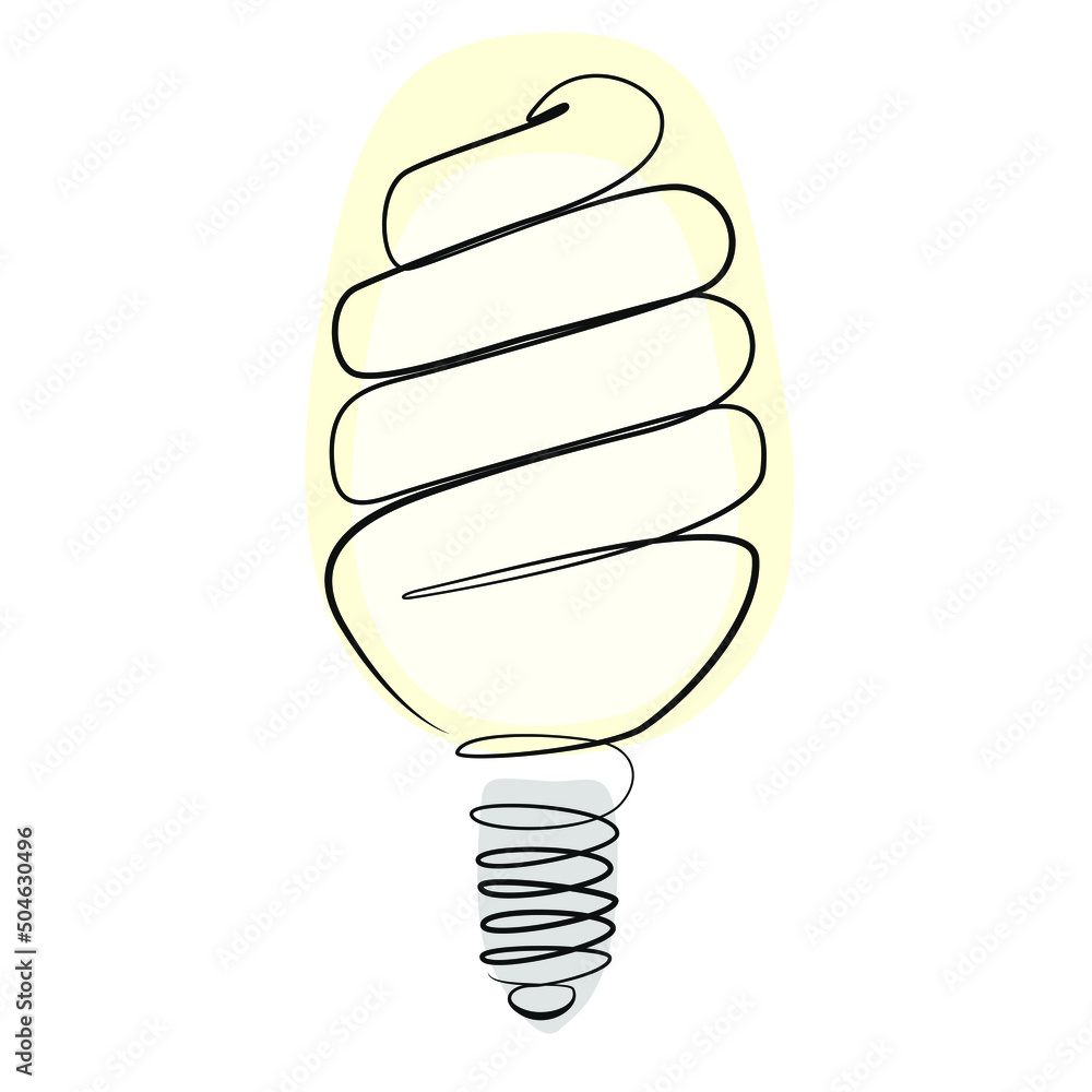 Energy saving light bulb one line drawing on white isolated background Energy saving light bulb one line drawing on white isolated background