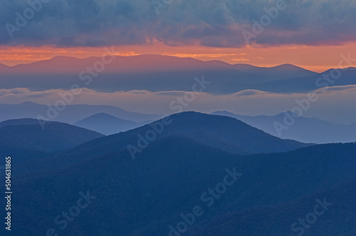 Autumn landscape at dawn, from Clingman's Dome, Great Smoky Mountains National Park, Tennessee, USA