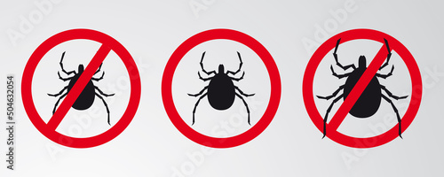 Stop insects! Stop ticks! Attention, danger ticks. Tick ​​sign.