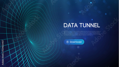 Big data tunnel vector illustration. Abstract digital background. Computer data tunnel technology. Sorting data and network security. Innovation technology business abstract background.