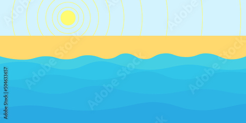 Sunny, seascape. Vector image in flat style, background.