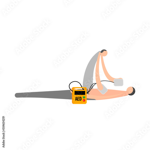 Cartoon character for basic life support, an AED pads applied by a provider.