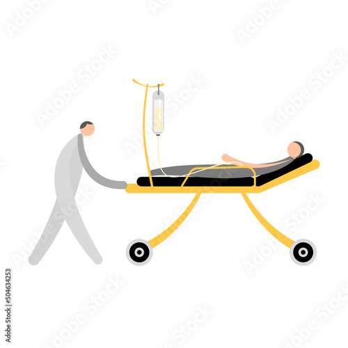 Cartoon character of patient transfer to definitive care.