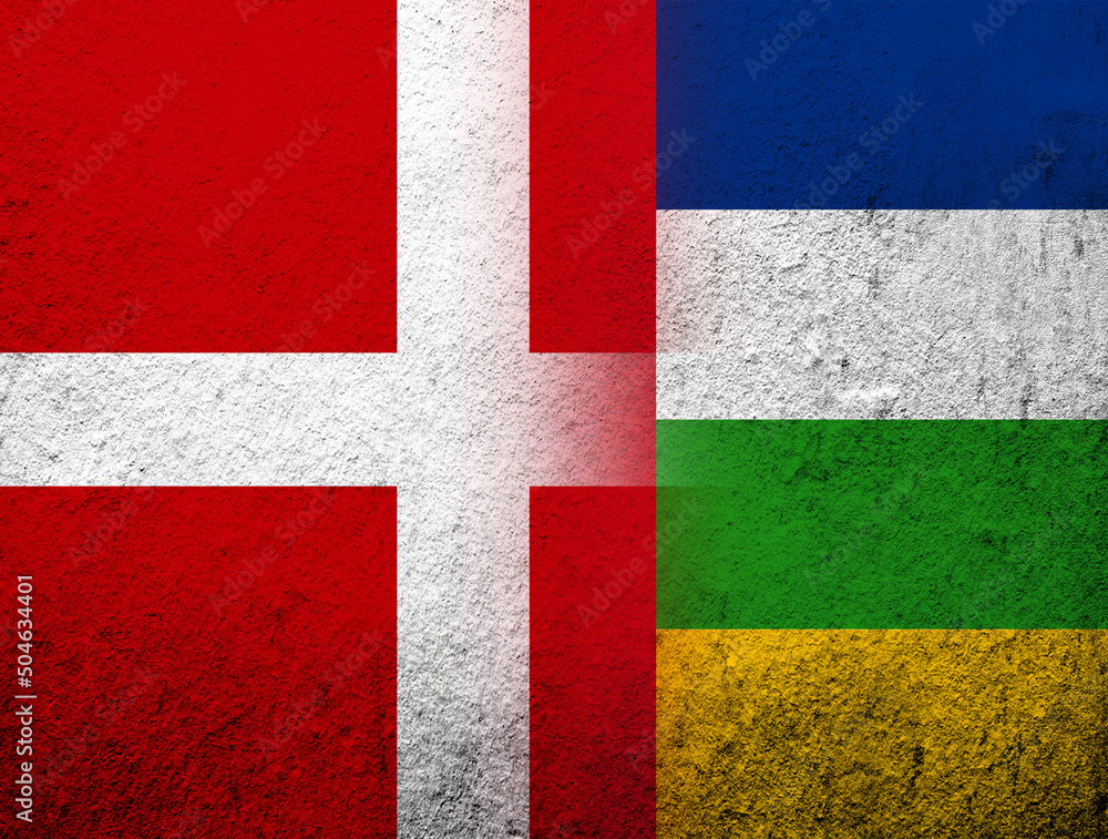 the Kingdom of Denmark National flag with National flag of Central African Republic. Grunge Background the Kingdom of Denmark National flag with National flag of Central African Republic. Grunge Background