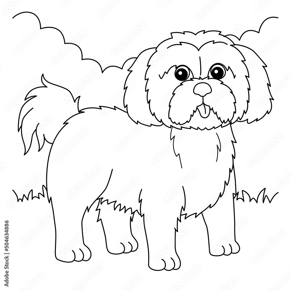 Shih Tzu Dog Coloring Page for Kids Stock Vector | Adobe Stock