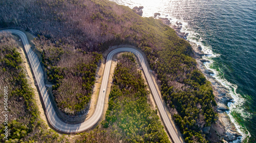 Fotografie, Obraz The Spiral Road Aerial View of Cape Breton Island near Nova Scotia, Canada