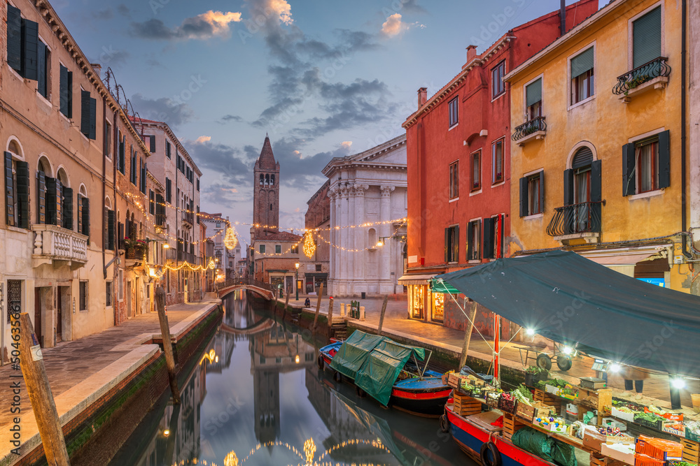 Venice, Italy Cityscape Over Canals at Twilight