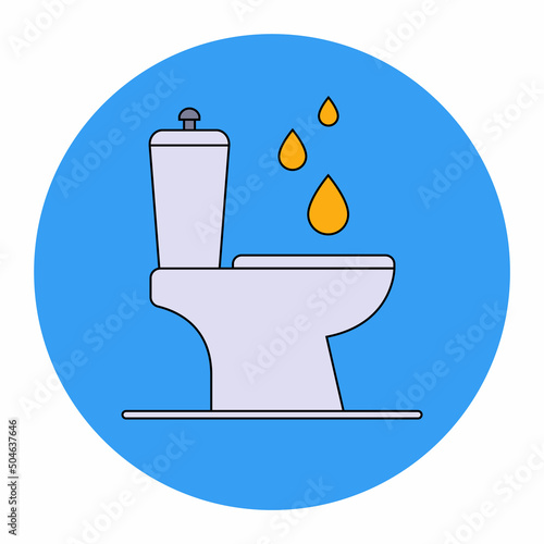 a man pisses into a ceramic white toilet bowl. a drop of urine. flat vector illustration.