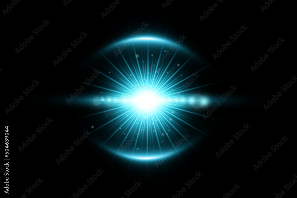 Realistic lens flare lights effect on black background	
