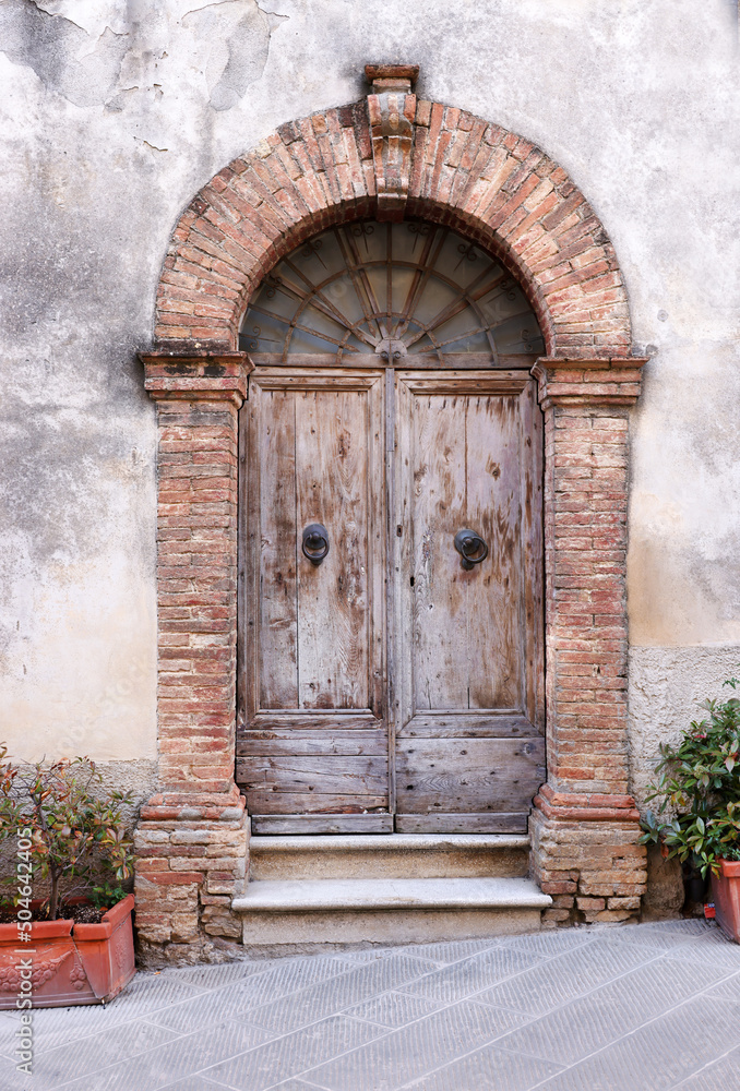 Typical architecture of the medieval defensive castle The Rocca (Fortezza di Montalcino) in Montalcino, Italy, Europe