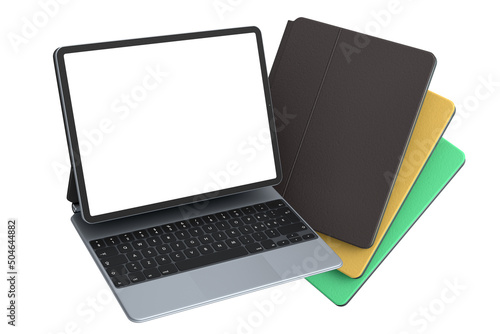 Set of computer tablet with keyboard and blank screen isolated on white. © boule1301