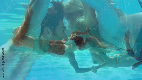 Animation of caucasian couple swimming in pool photo