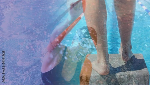 Animation of caucasian woman swimming in pool photo