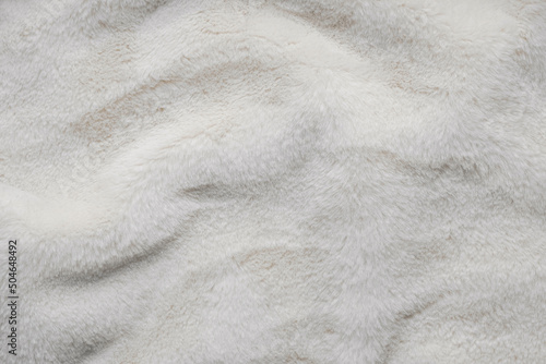Texture of faux fur. Empty place for text, quote or sayings. Top view. Closeup. Light fur back. photo