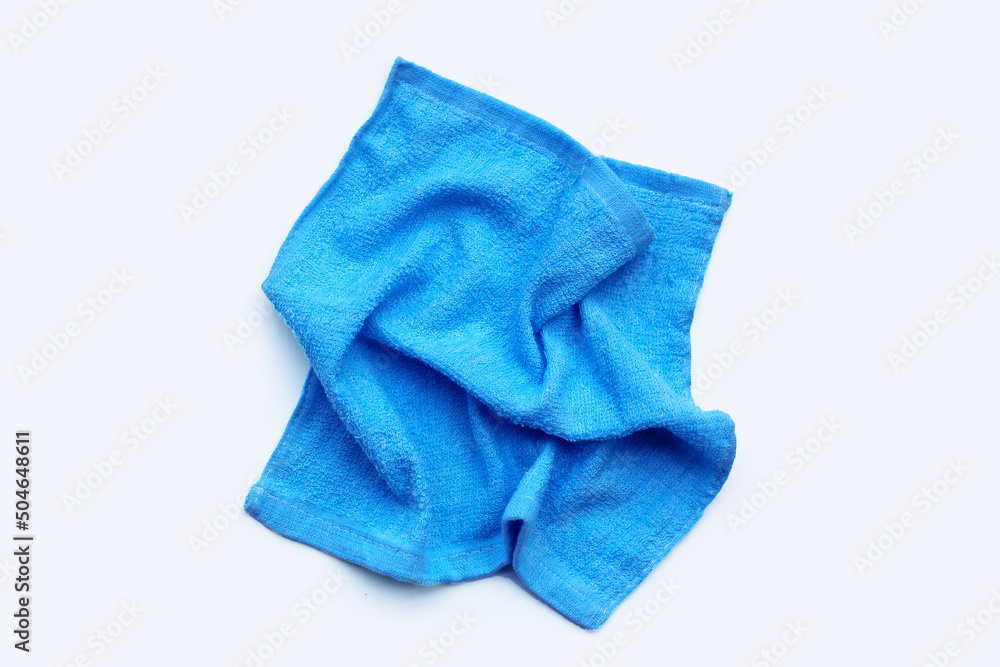 Blue towel for cleaning on white background.