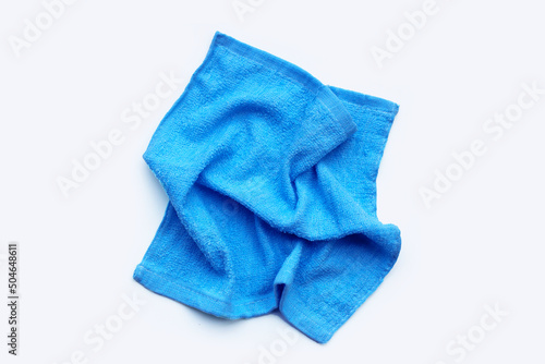 Blue towel for cleaning on white background.