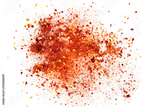 Cayenne pepper explosion on white background