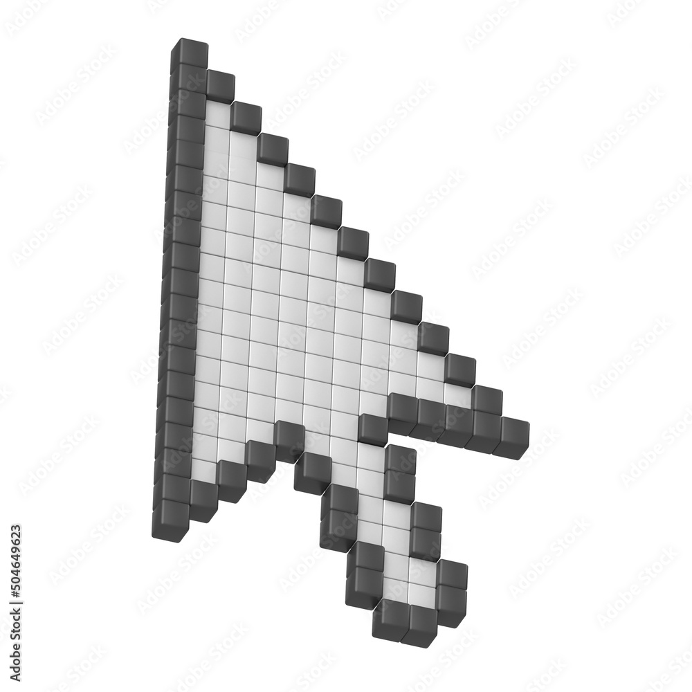 Arrows mouse click in pixel art 3d render 