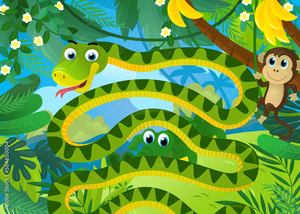 Obraz premium cartoon scene with jungle animals being together illustration