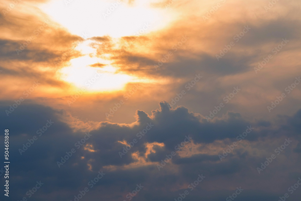 Obraz premium Dramatic sunset sky in blue and yellow colours