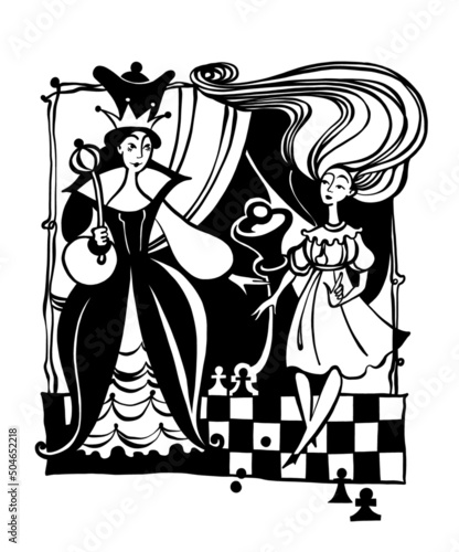 wonderland, vector illustration black and white