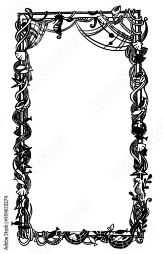 vector frame with nautical elements, ropes, shells and anchors