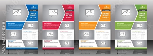 Real Estate Flyer or Brochure Template Vector Design. Modern Poster Magazine, Leaflet Layout Background. Abstract Rectangle, Shape, Four Color Variation, Easy Editable