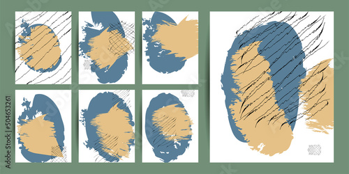 Elegant natural pastel muted pale calm tones card templates set. Collection of romantic invitations with art abstraction background line color