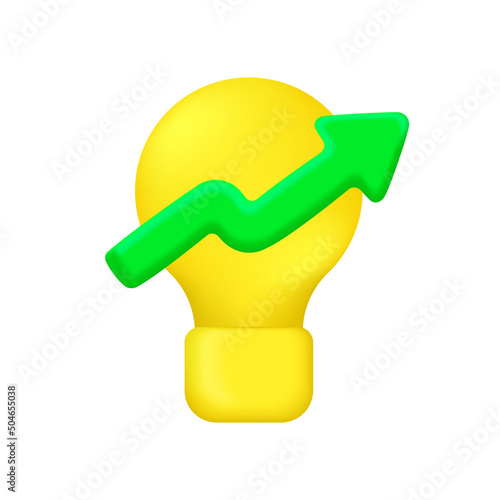 3D rendering Concepts Business and startup ideas, revenue growth and the right mindset. Lightbulb icon on the theme of financial creativity and enlightened mind, converting idea into income. 3D vector