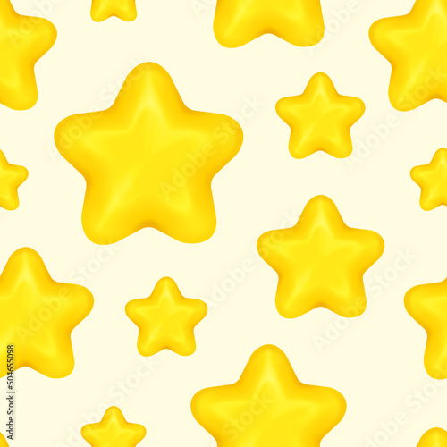 Seamless pattern three-dimensional stars on a light, soft background. Bright yellow stars in cartoon style. Vector illustration