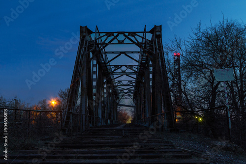 Abandoned railway bridge in the industrial area of ​​the iron ore mine 
