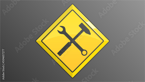 Repair and technical works square yellow sign
