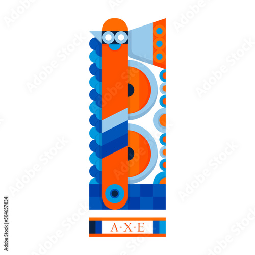 Northern fantasy battle emblem. Viking axe and shield and chain armor