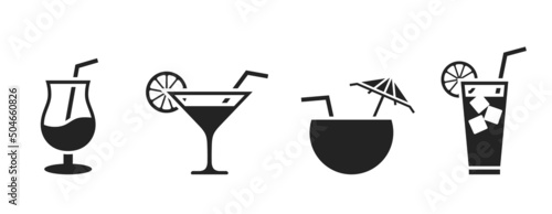 summer cocktail icon set. liquor and alcohol drink symbols. isolated vector images