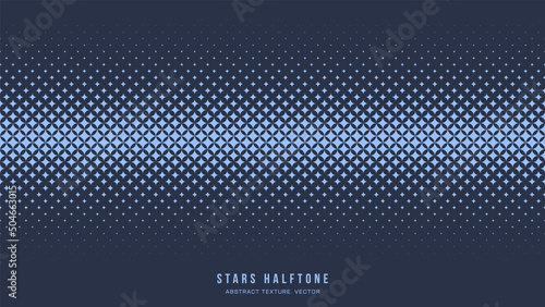 Stars Halftone Geometric Pattern Vector Straight Line Border Blue Abstract Background. Checkered Faded Particles Subtle Seamless Texture. Half Tone Art Contrast Graphic Minimalist Horizontal Wallpaper