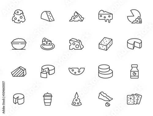 Cheese line vector icon set. Parmesan stroke cheese cream mozzarella outline icon, cheddar slice ricotta feta illustration