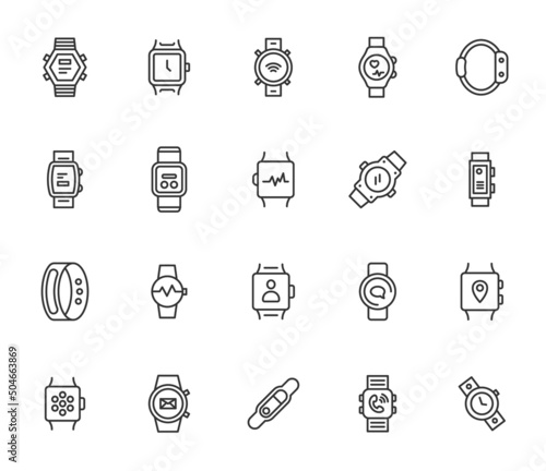 Smart watch line icon vector fitness bracelet wearable technology devices. Smartwatch linear line icon