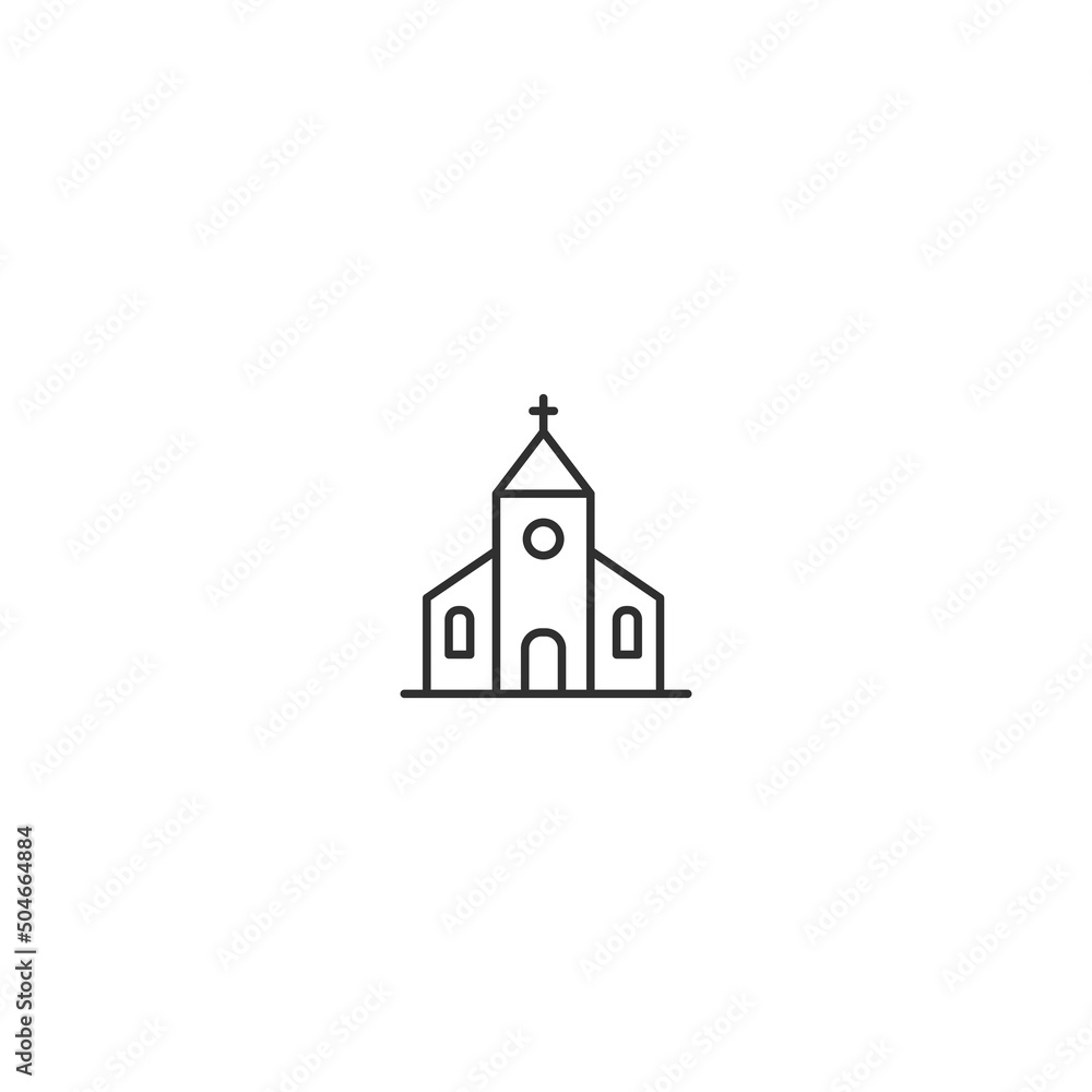 Church steeple abbey line icon. Chapel tower worship house christ place - obrazy, fototapety, plakaty 