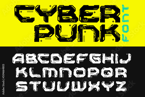 Cyberpunk Technology Futuristic Font Vector Design Style.