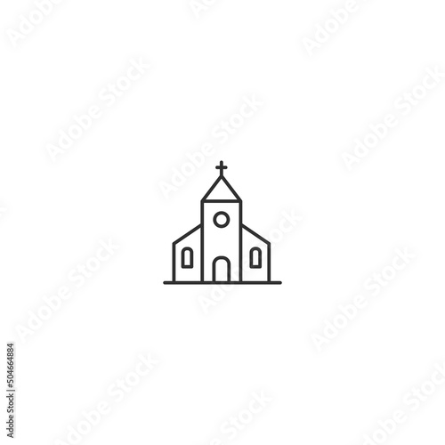 Church steeple abbey line icon. Chapel tower worship house christ place
