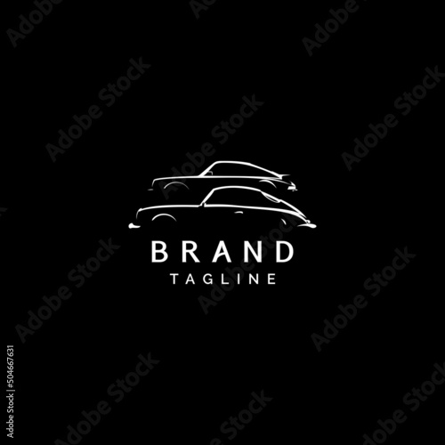 Two Classic Car Silhouette Logo Design. The silhouette of two generations of the legendary classic sports car from Europe.